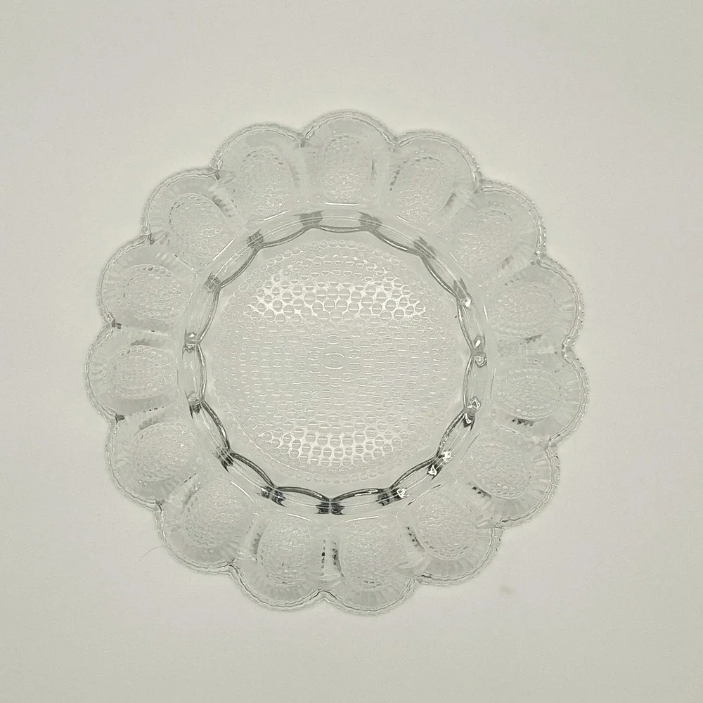 Vintage Indiana Glass Clear Scalloped Hobnail Deviled Egg Platter 15 Eggs
